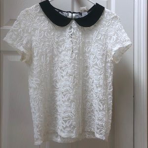 One Clothing Beige Lacy Short Sleeve Blouse Sz M